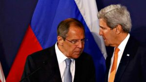 Ministro ruso, Serguei Lavrov, con secretario de Estado de EE.UU., John Kerry.