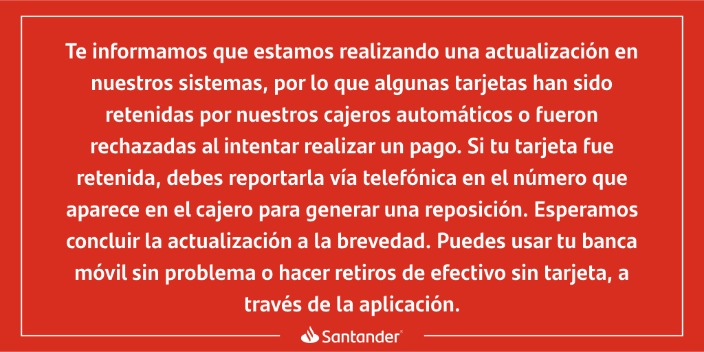Santander, reporte, mensaje, tarjeta, economía, nacional, retención de tarjeta, banco