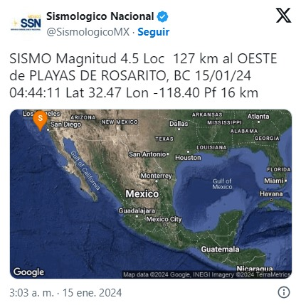 registran sismo oeste rosarito